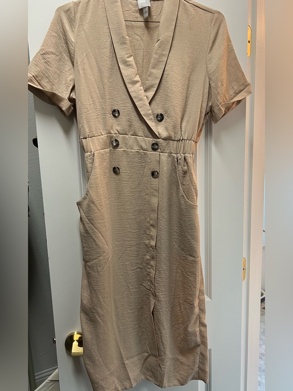 ASOS Women's Taupe Short-Sleeve Double-Breasted Dress